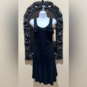 MINE - Black A-Line Dress With Mock Buttons